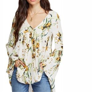 Free People S Floral Bella Tunic Peasent Hippie Boho Coastal Fairy Babydoll